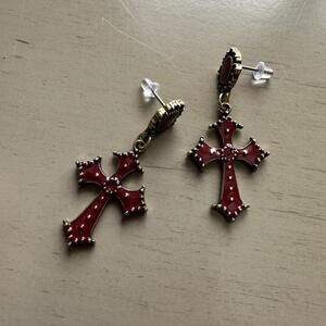 Unbranded Goth Cross Burgundy Earrings Brand New